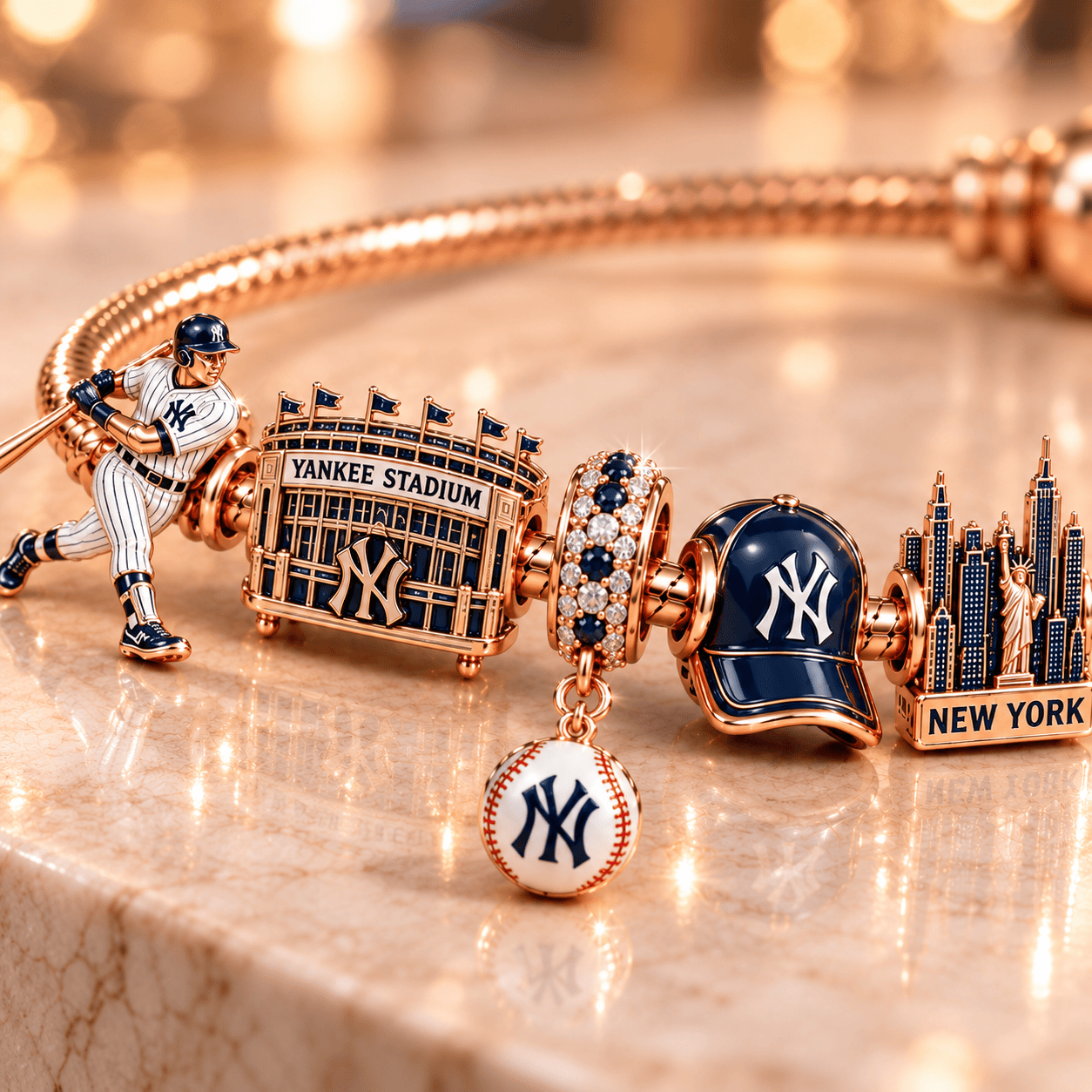 NYY Gold Charm Bracelet Set PNPA