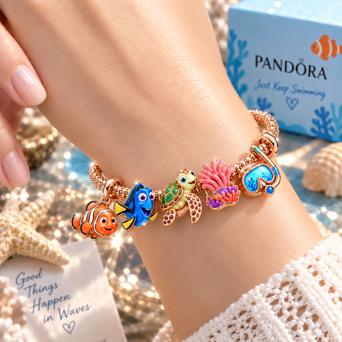 FDNM Rose Gold Charm Bracelet Set TTTT