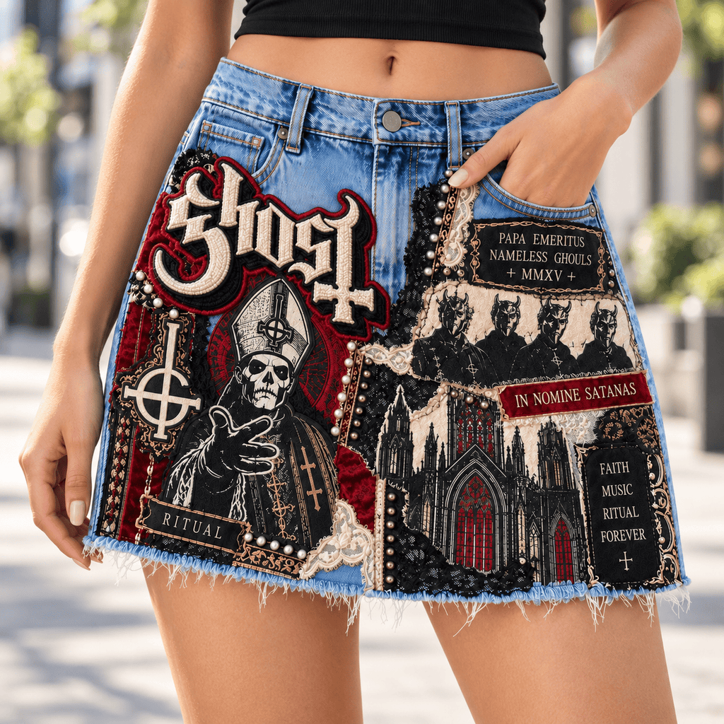 GOST Embellished Denim Skirt DNBN