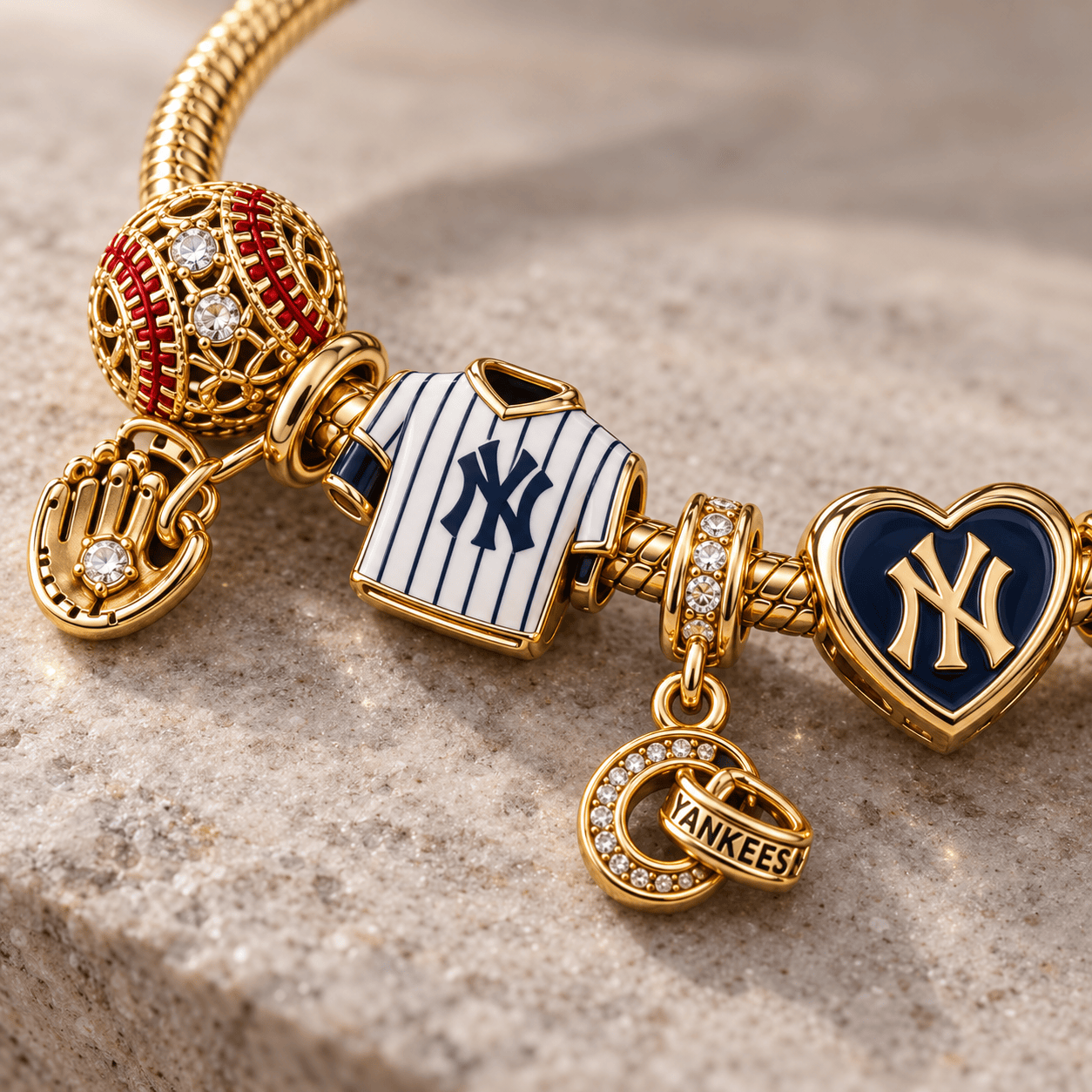 NYY Gold Charm Bracelet Set PTKL