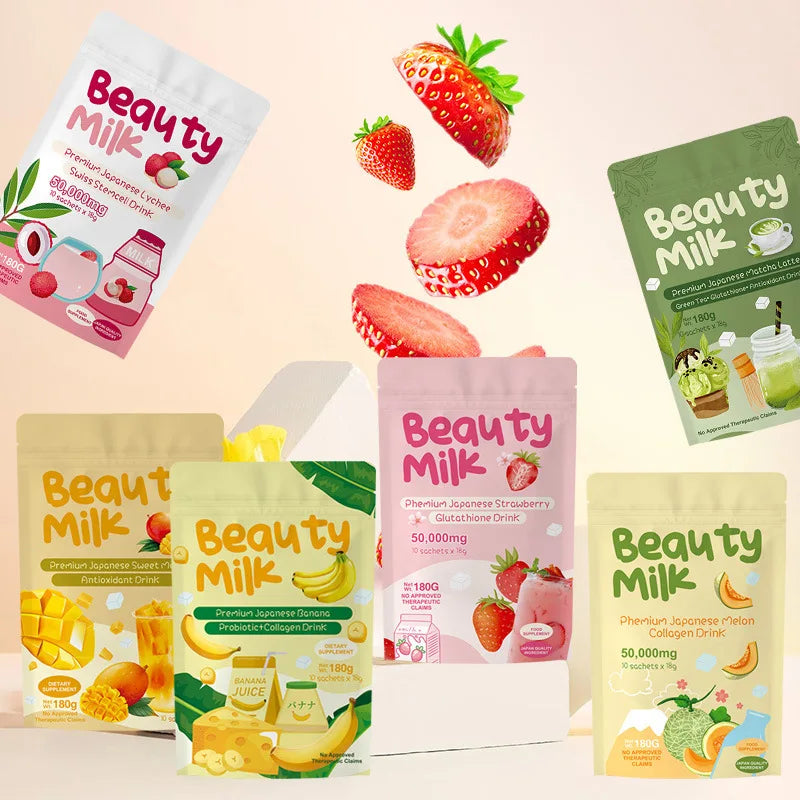 Collagen Powder Contain 50000mg Hydrolyzed Collagen — Melon Matcha Mango & Lychee Multiple Flavors Mixing with Beverages